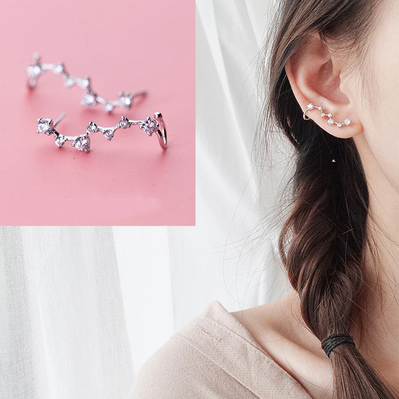 Buy 925 Sterling Silver Clip on Earrings Women cubic zircon Ear Climber bridal