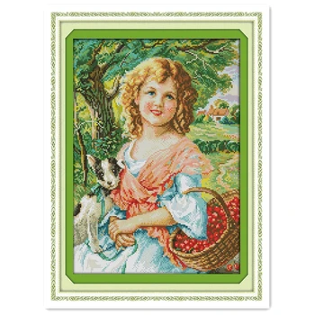 

Picking Fruit Girl Needlework Kit DIY Set Paintings Home Decor Chinese Counted Cross Stitch Patterns Kits 11CT Printed On Canvas