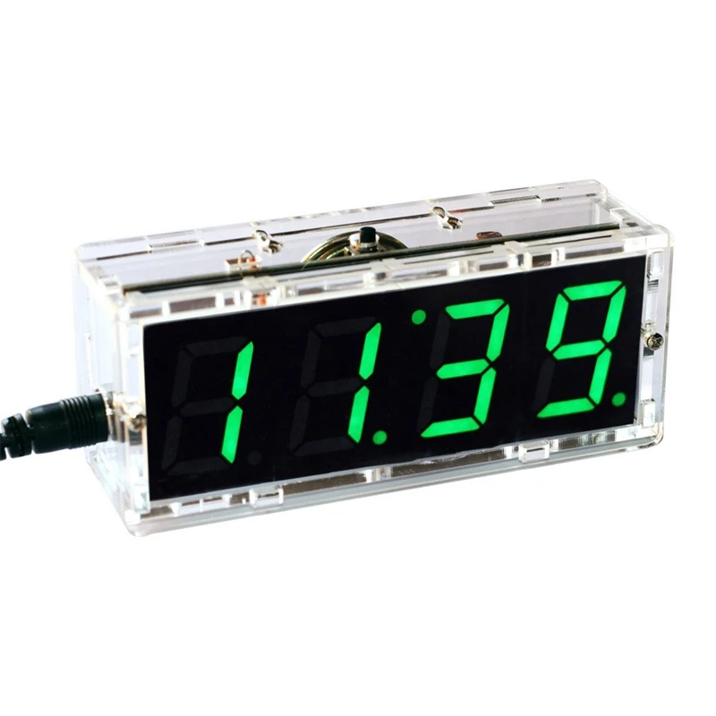 New-Compact Digital 4-Digit Led Talking Clock Diy Kit Light Control Temperature Date Time Transparent Showcase (Green) | Дом и сад