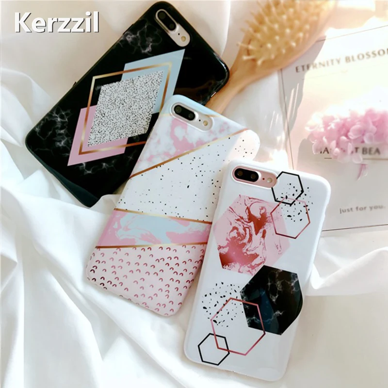 Kerzzil абстрактный глянцевый мраморный футляр с камнями для iPhone 6 6S 7 8 Plus Мягкий ТПУ