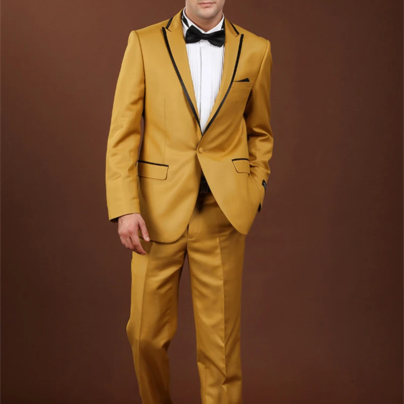 Золотой костюм для мужчин s Slim Fit Костюмы с брюками мужчины-исполнители мужские костюмы для выпускного вечера курительная свадебная одежда