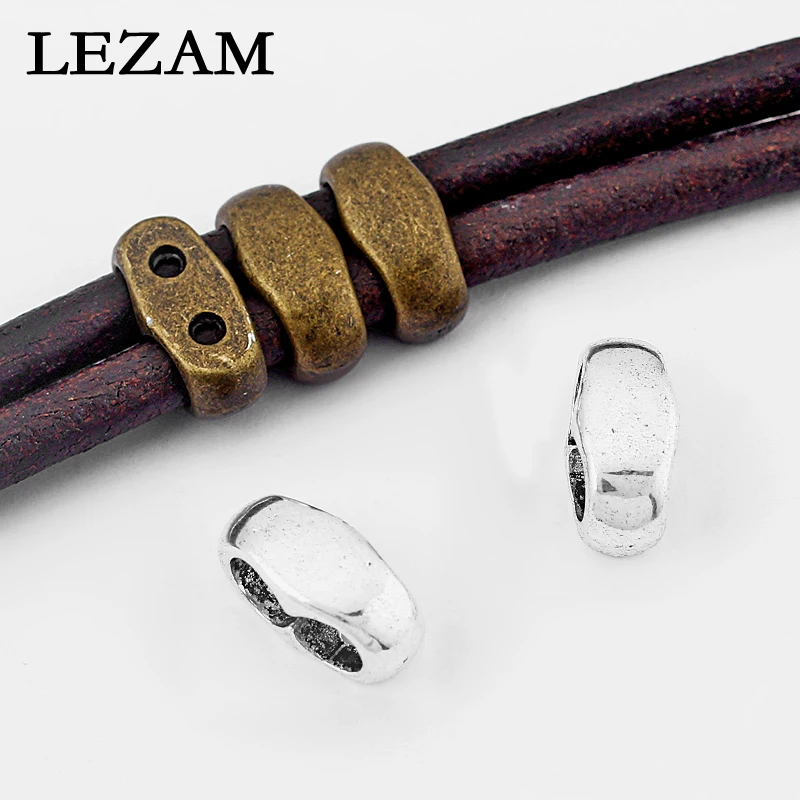 

10pcs Antique Bronze/Silver Double Hole Slider Spacer For 4mm 5mm Round Leather Cord Diy Jewelry Accessoires De Bijoux