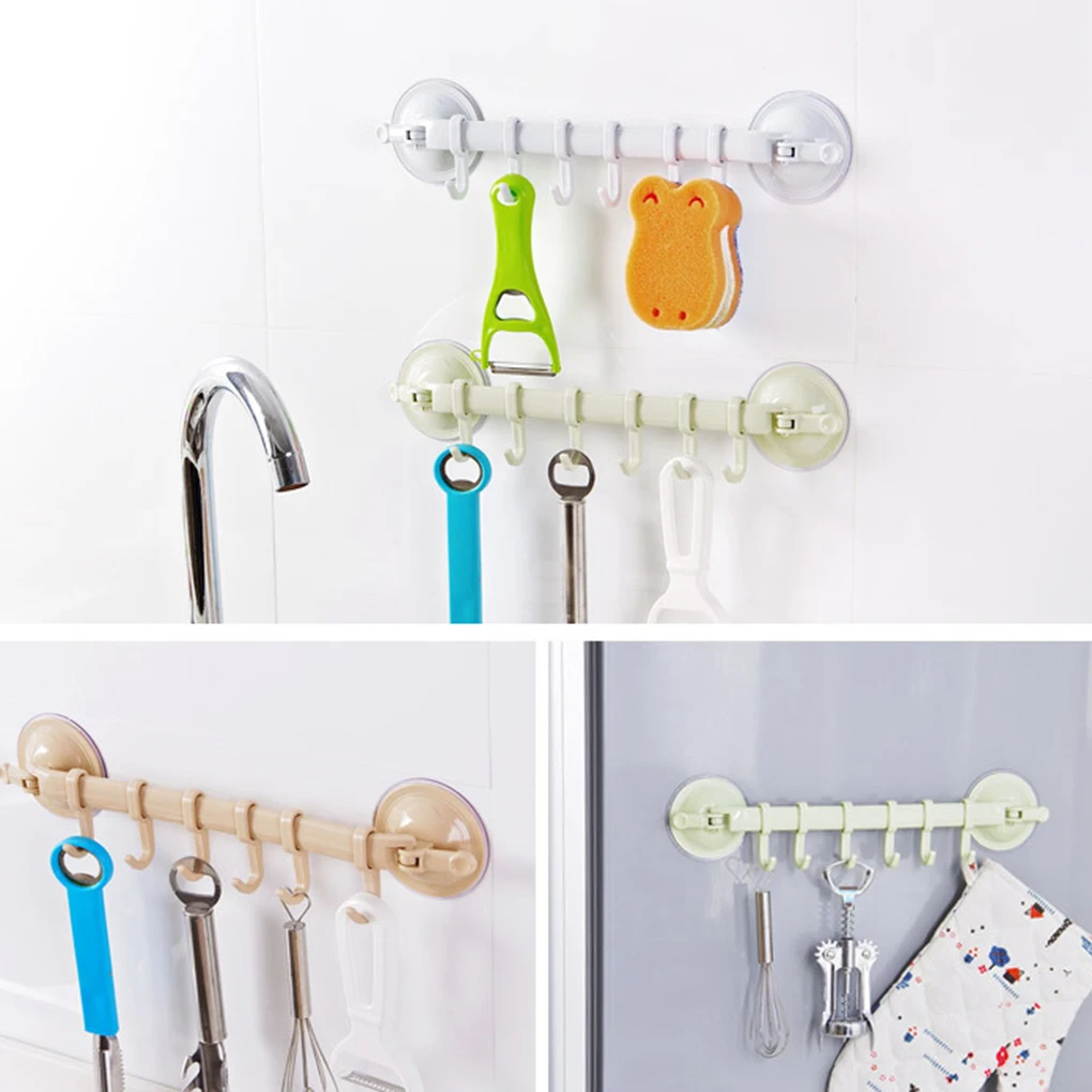 

kitchen Organizer Wall Vacuum Rack Suction Cup 6 Hooks For Kitchen Bathroom Towel Bathroom Kitchen Holder Sucker Hanger Kitchen