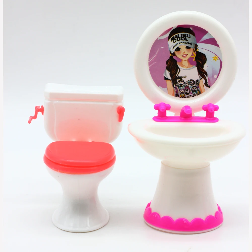 2 шт./компл. 1 стульчак+ 1 умывальник, туалет Вымойте устройства для куклы Барби и Келли Кукольный дом аксессуары для кукол кукольная мебель