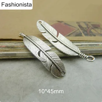 

20 pcs Antique Silver /Antique Bronze Big Feather Connectors,10*45mm Metal Alloy Charm Pendant,Vintage Jewelry Findings