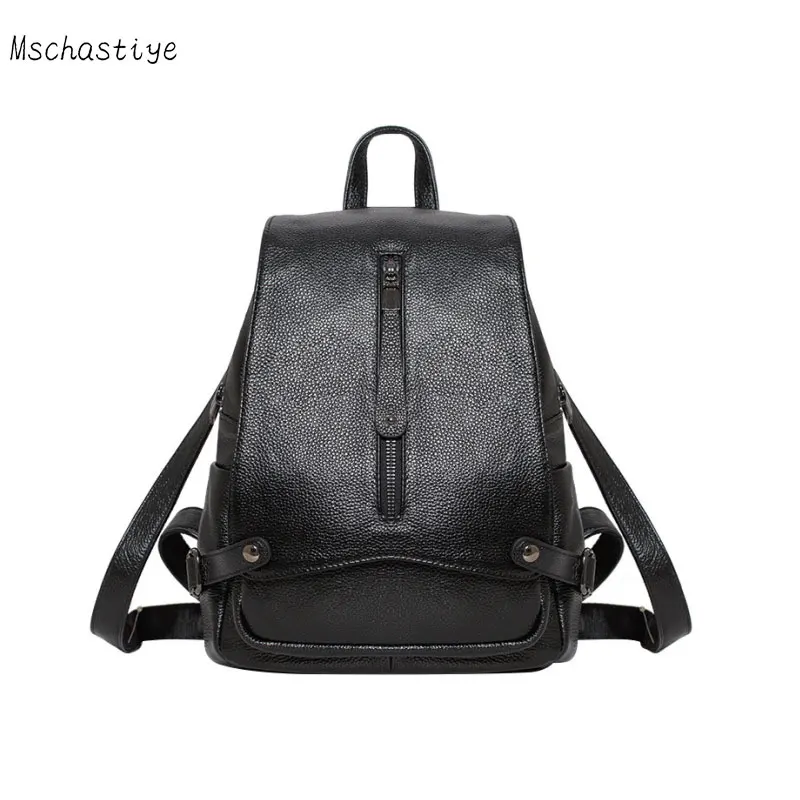 

Mschastiye Genuine Leathe backpack 2018 fashion women spring summer women Black/Gray/ Royal Blue Cow Leather Female backpack