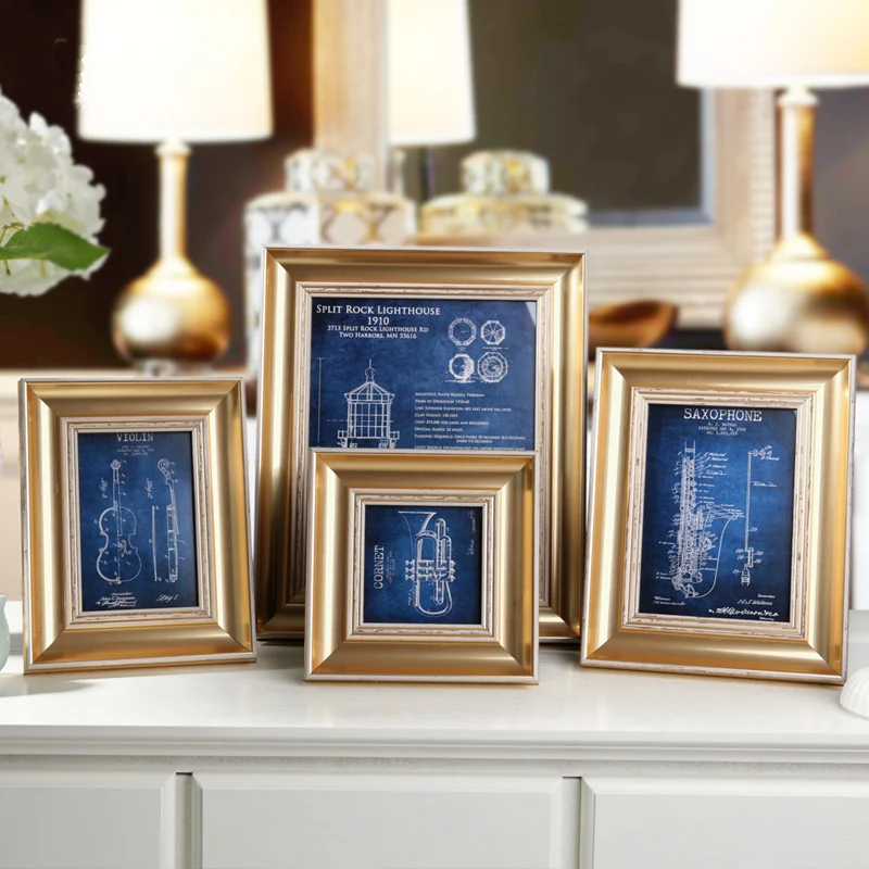 

European Style Golden Color Desktop Photo Frame 1pcs Rectangle 4-10" Picture Frame PS Material Frames For Pictures quadros