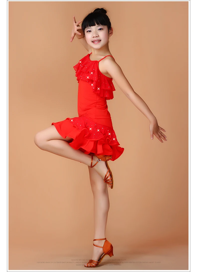 Детская Костюмы для латиноамериканских танцев платье для танцев костюм Обувь для девочек Блёстки платье для танцев Слинг Топ + юбка 2