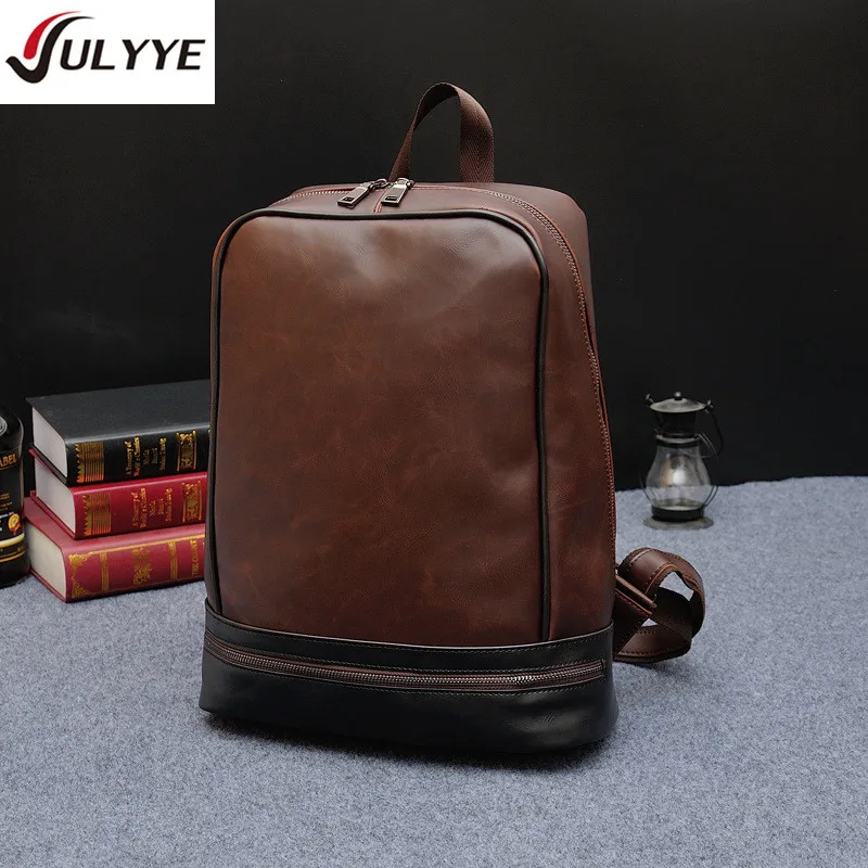 

YULYYE New Quality Vintage Leather Bag Men Business Backpacks Fashion Multifunction School Backpack Two-color High Capacity Bags