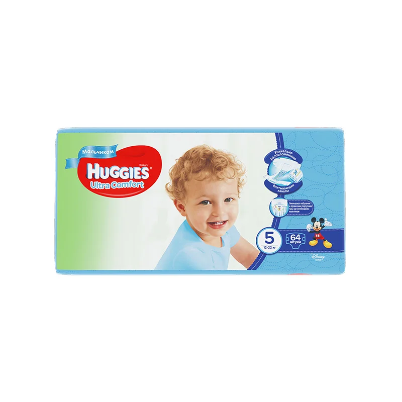 Подгузники Huggies для мальчиков Ultra Comfort 12 22 кг (размер 5) 64 шт|Одноразовые подгузники|