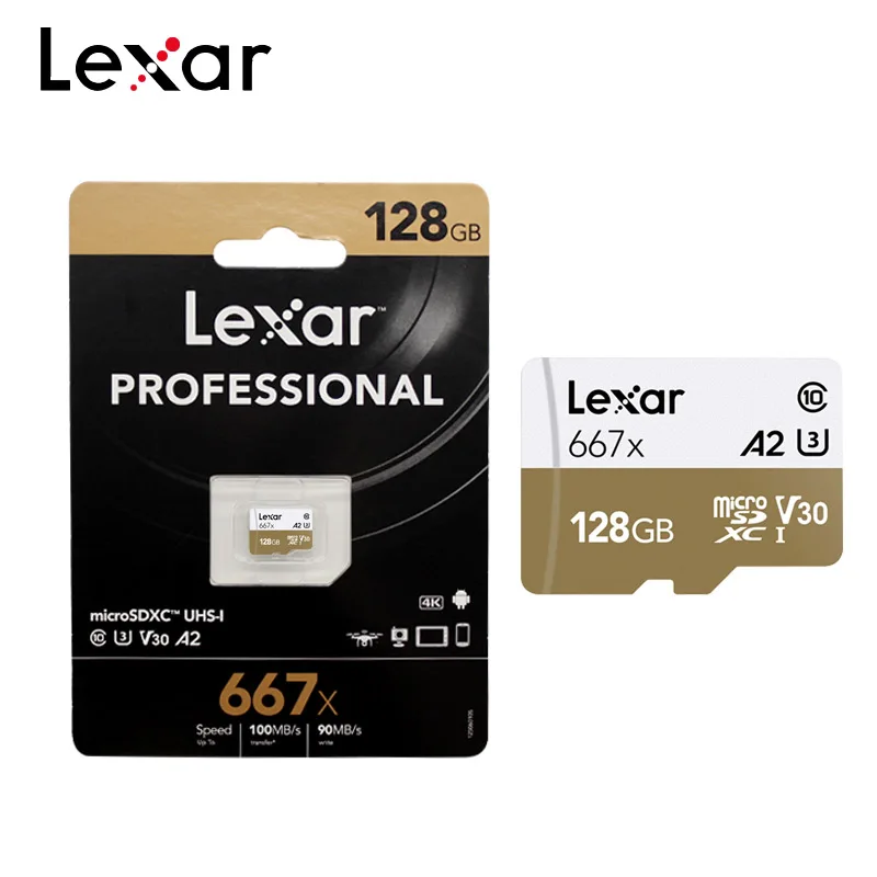 Оригинальная карта памяти Lexar 667x A2 высокая скорость 100 МБ/с./с 128 ГБ V30 класс 10 UHS-I U3 карта mirco-SD для 1080p Full-HD 3D 4K видео