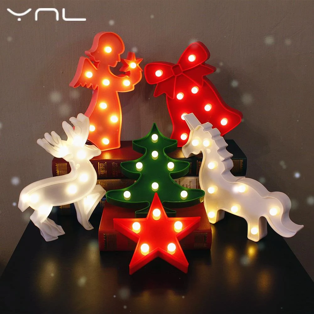 Рождественский Декор 3D LED ночник дерево Фламинго кактус Ангел Звезда облако