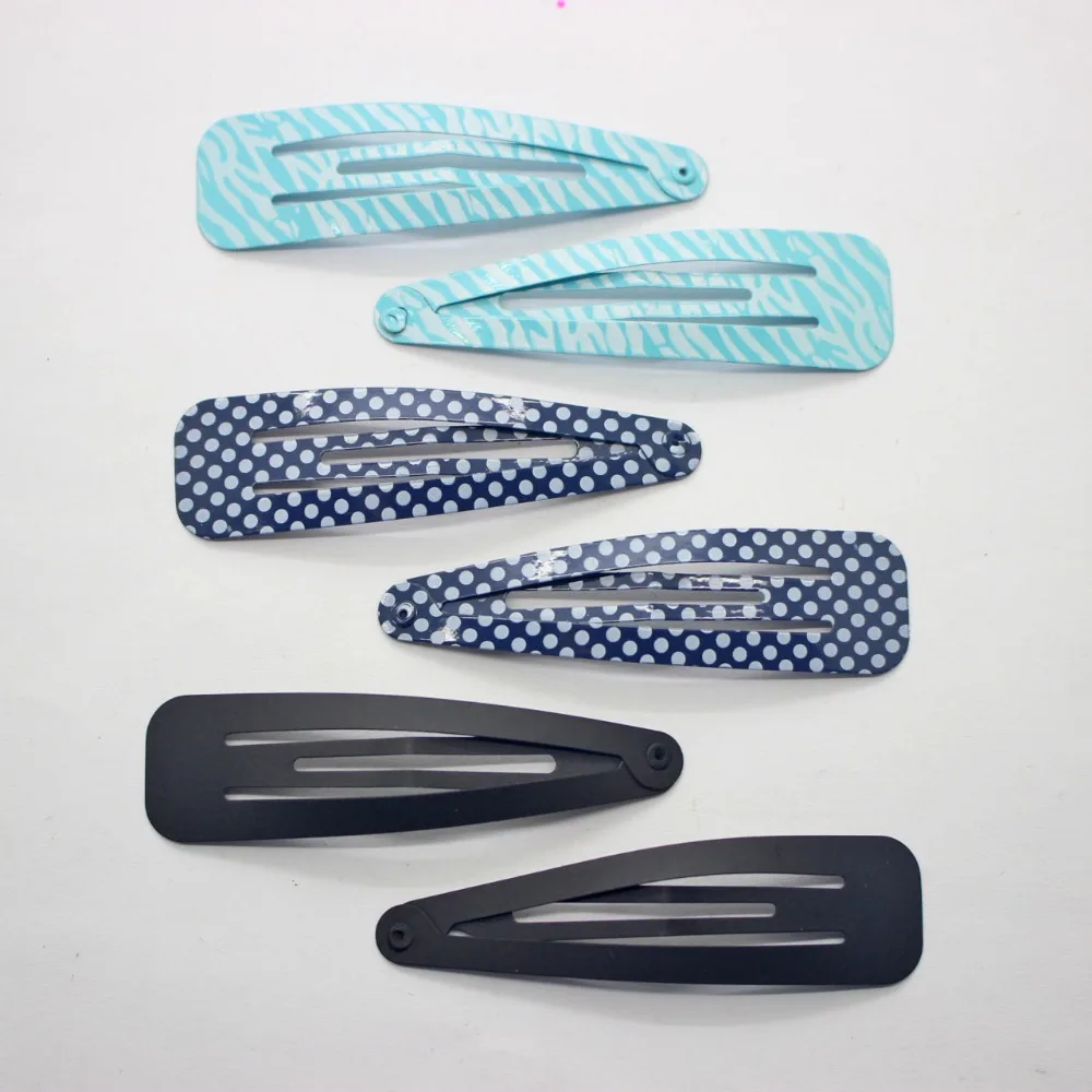 Wholesale fashionable 6pc/lot 6cm hairpins Matte black&print dot striped snap hair clips for