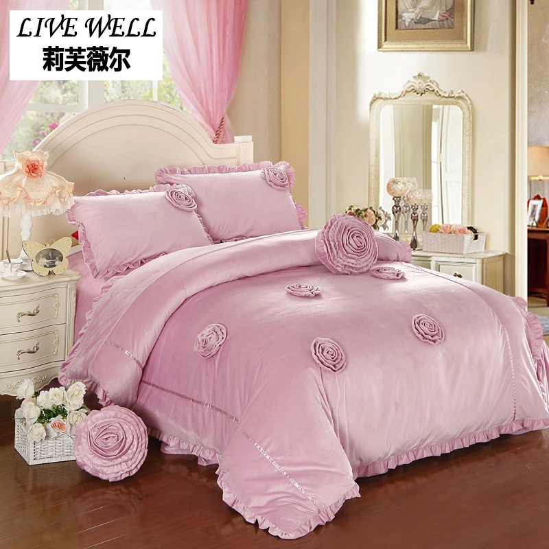 Pink Rose Large Bed Cover Household Bedding Super Soft Applique Bed