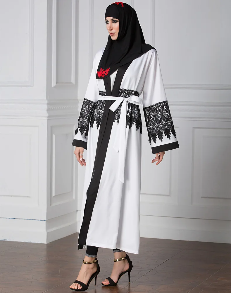 

Ladies Fashion Malaysia Muslim Dress women long sleeve chiffon clothing white Muslim lace abaya