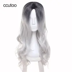 Ccutoo 70 см женские серебристый, черный Ombre вьющиеся длинные Синтетические волосы партии Косплэй полный Искусственные парики теплостойкость