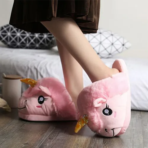 RLINF/тапочки с единорогом; зимняя теплая домашняя женская обувь; меховые шлёпанцы; обувь для женщин и мужчин; обувь с сумасшедшим животным, кроликом и лисой - Цвет: pink1