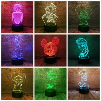 

Amroe Hot 3D Figure Cartoon Kawaii Stitch Minnie Mickey Robot Princess Queen Elsa Girl 7 Color RGB LED Night Light Child Gifts