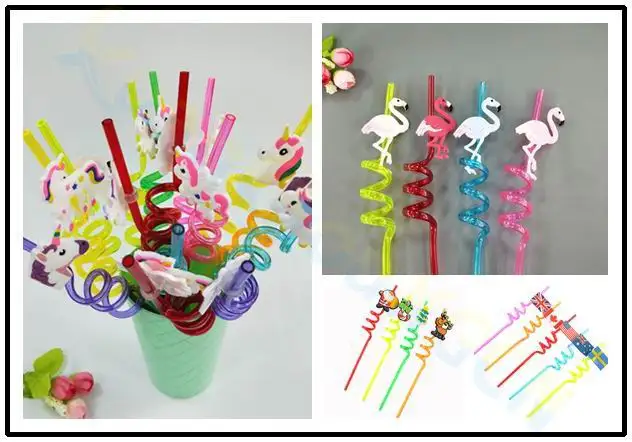 40pcs Creative reusable Flamingo Unicorn heart flag Straw Juice Drink Milk Tea Soft plastic Straws bar wedding Party Decoration | Дом и сад
