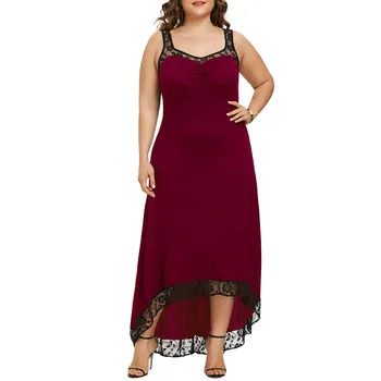 

SAGACE 2019 New Casual Dress Fashion women's Casual Large Size Round Neck Lace Side Strap Solid Color Irregular Dinner Dress