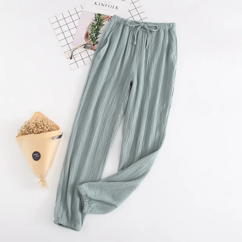Новые летние уютные домашние брюки для женщин свежая пижама хлопок креп пижамы брюки женские пижамные штаны - Цвет: women green