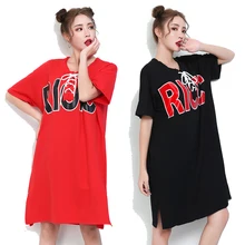Summer Dress 2017 New T Tshirt Dress Black Color European Style Large Sizes Hot Sale Ladies Dresses Fashion Red For Women Loose