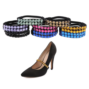 

1Pair New High Heel Round Crystal Beaded Shoe Lace Elastic Band Shoe Decorations