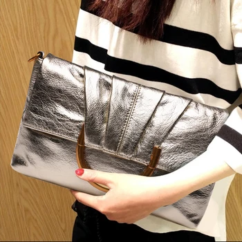 

2018 Fashion Genuine Leather Clutch Wallet Solid Color Fold Top Leather Zipper Purse Women Shoulder Crossbody Bags Sent Friends