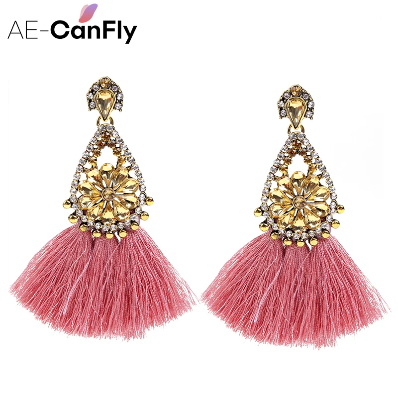 

AE-CANFLY Europe Tassel Drop Earrings Fashion Geometry Crystal Long Earring Dangle Bijoux Party Statement Jewelry for Women