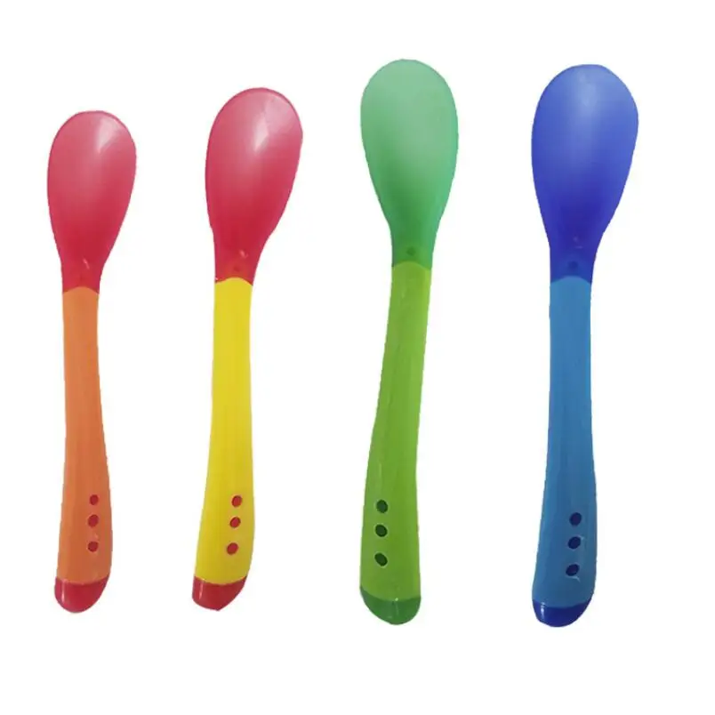 

4pcs/set Hot Baby Silicon Spoon Baby Safety Temperature Sensing Kids Children Flatware Feeding Spoons