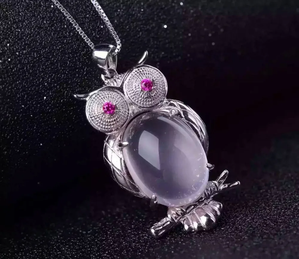 

natural rose quartz pendant S925 silver Natural pink crystal Pendant Necklace trendy Personality owl women Child party jewelry