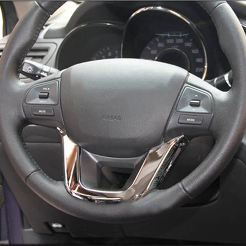 

VCiiC Car styling , ABS Chrome Steering Wheel Decoration cover sticker For KIA RIO K2 2011 2012 2013 2014