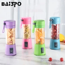 BAISPO 380 мл Электрический фруктовый перезаряжаемый портативный блендер, миксер, бутылка для воды, чашка для приготовления сока, USB перезаряжаемая чашка с 4/6 лезвиями