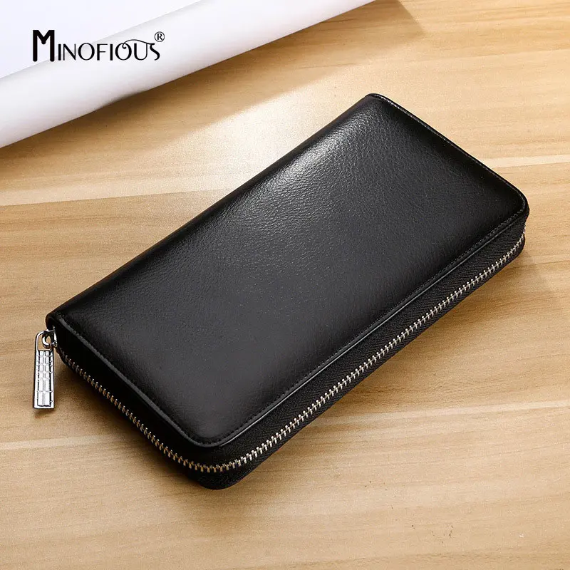 MINOFIOUS Women Genuine Leather Card Holder Fashion Solid Bag Real Long Purse Business for Men | Багаж и сумки
