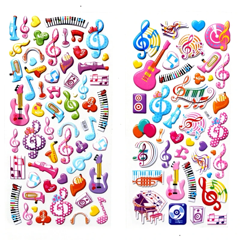 

2Sheets Cute music guitar piano Note cartoon Stickers Kids Toys 3D DIY Kawaii Diary Decoration Scrapbooking gift