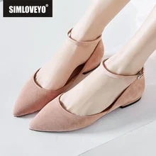 SIMLOVEYO/ г. весенне-летняя женская обувь на плоской подошве, туфли-лодочки с ремешком на щиколотке, острый носок, однотонная повседневная обувь из флока, черный, желтый, серый цвет