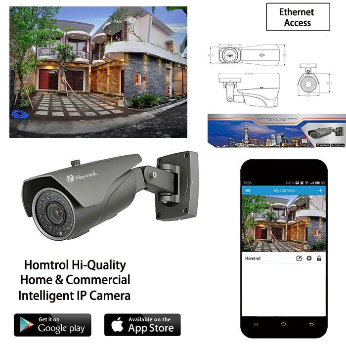 

1080P Lens with 720P HD Resolution Ethernet Bullet Surveillance CCTV IP Security Camera with Free APP for Mobile