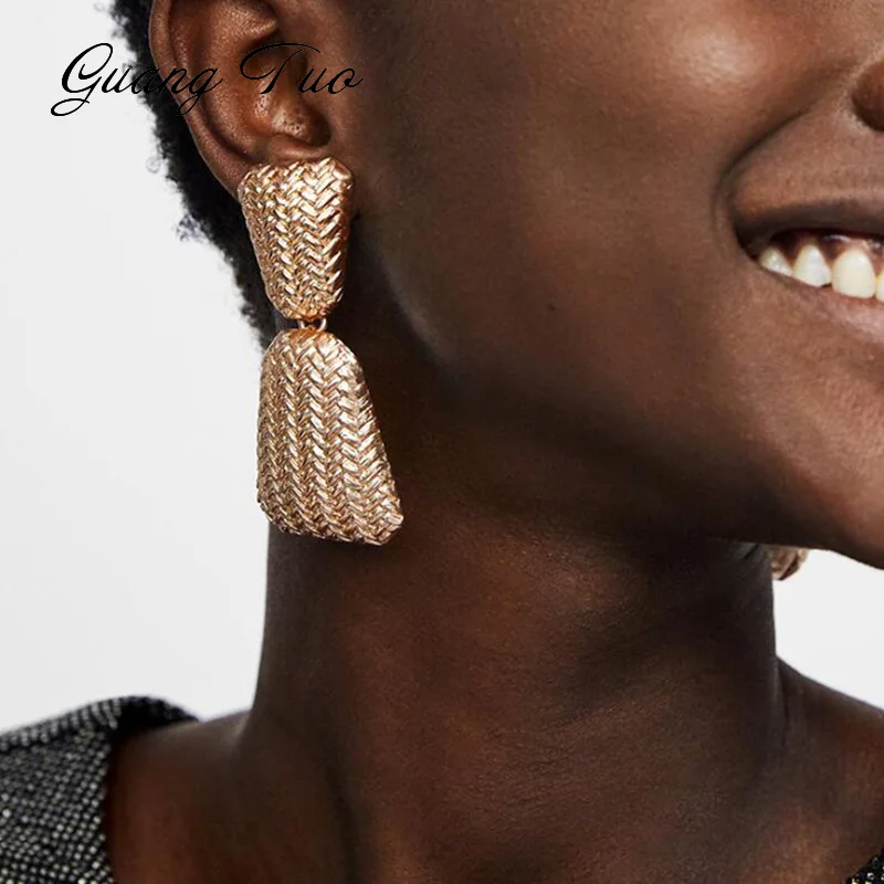 

ES312 Vintage Scrub Engraved Drop Earrings European Exaggerated Geometric Metal Earrings 2019 New Fashion Big Earring For Women