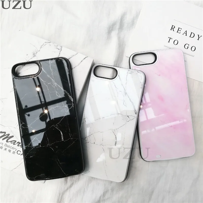 

3000mah marble tempered glass charging case for iphone 6 6s 7 8 external portable wireless charging cover for iphone 6 6s 7 8