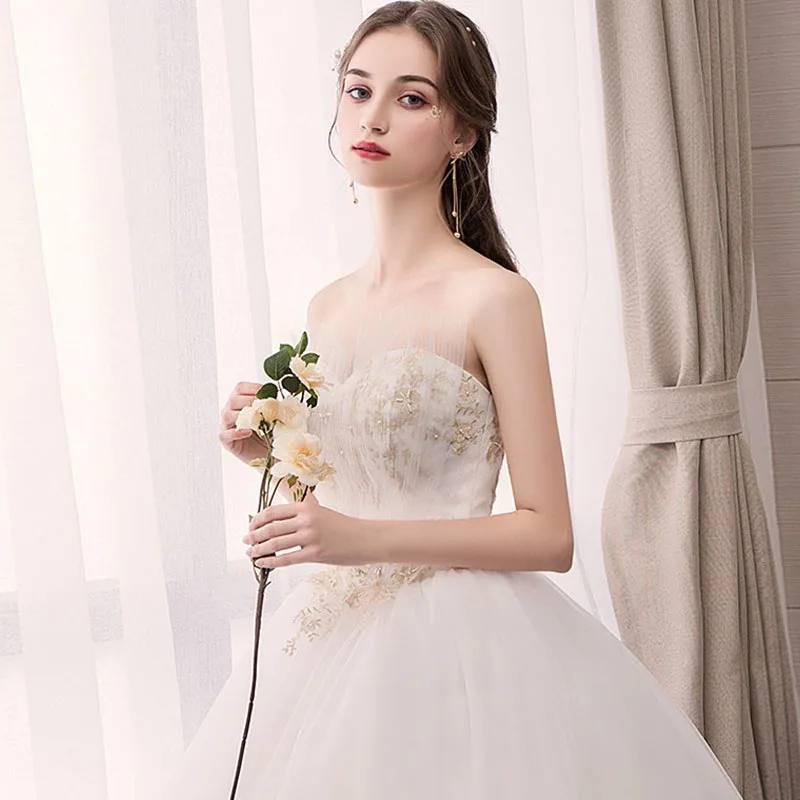 Gold Appliques Lace Wedding Dresses 2019 Ball Gown Sweetheart Vestidos de Novia Lace-Up Back Wedding Bridal Gowns (4)