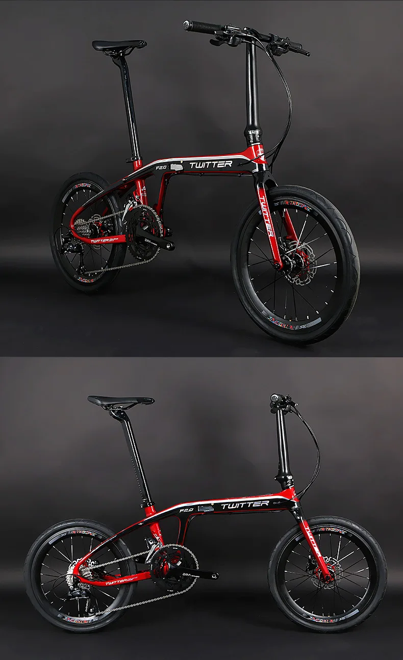 F2.0 углеродное волокно складной велосипед BMX 20 дюймов 16 скоростей 18 скоростей двойной дисковый тормозной светильник портативный велосипед