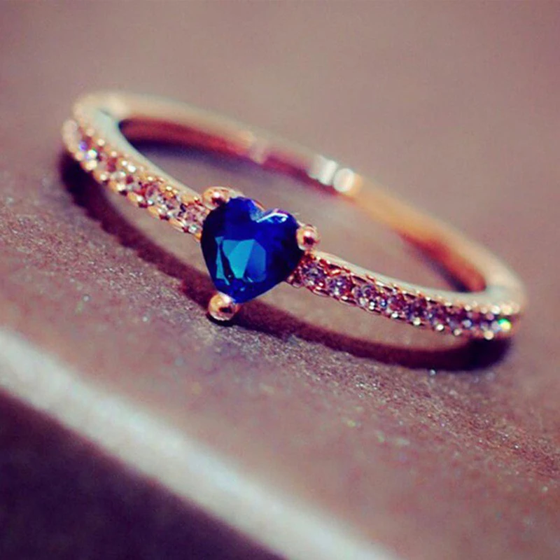 Романтический стиль милый в форме сердца кольца для женщин синий кубический цирконий 3 цвета вечерние ювелирные изделия в подарок KAR355 - Цвет основного камня: Yellow Gold Color