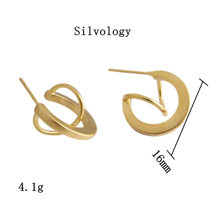 Silvology полукруглые матовые сережки из стерлингового серебра 925 пробы оригинальная креативная текстура элегантные женские серьги-гвоздики пикантное украшение - Цвет камня: Gold