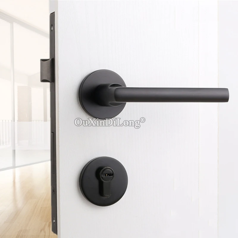  Elegant Black European Mortise Door Lock Set Interior Living Room Bedroom Bathroom Silent Split Doo - 33016008377