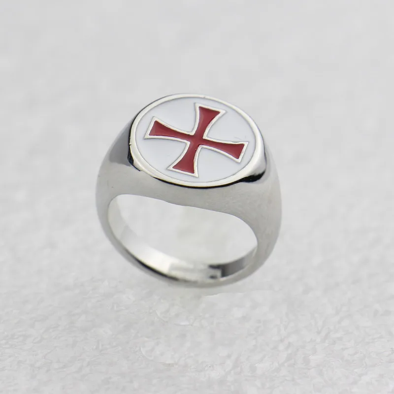 

Red Enamel Ring Gamer Knights Templar Silver Wedding Band Party Ring Jewelry Stainless Steel Cross Custom Assassins Ring Men