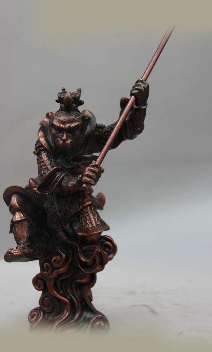 

9" China Red Copper Bronze buddhism Sunwukong Monkey King God Buddha Statue (D0426)