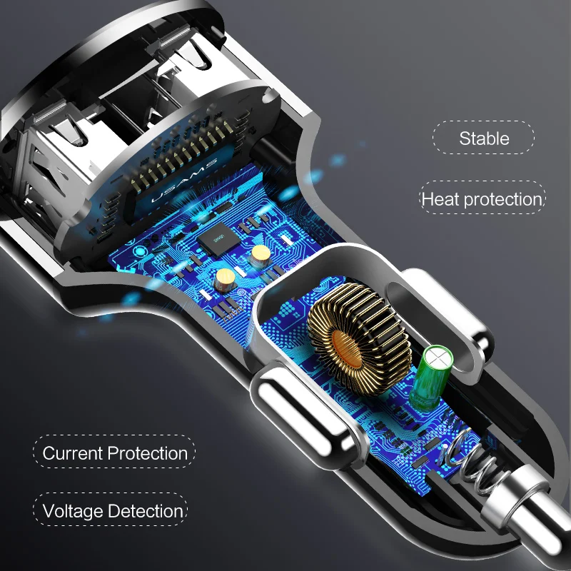 USAMS Dual USB Автомобильное зарядное устройство со светодиодный дисплеем, USB зарядное устройство для samsung Xiaomi huawei универсальное USB зарядное устройство для телефона планшета