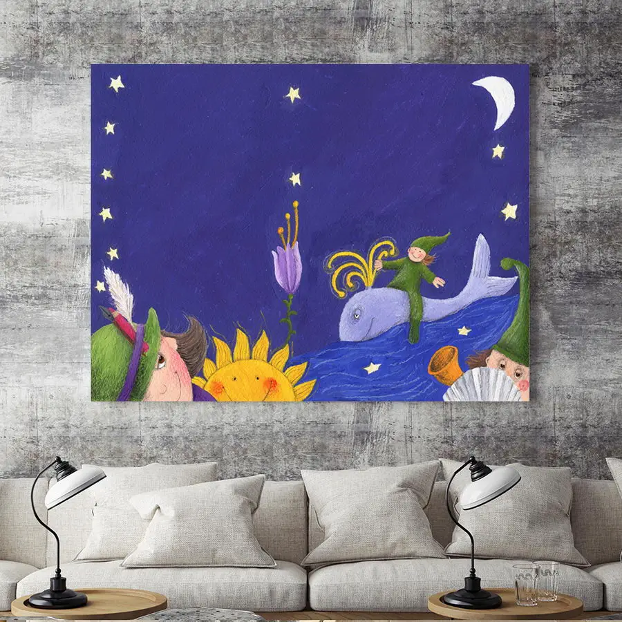 Home Decoration Print Canvas Wall Art Picture Poster Paintings Horizontal Children's style cartoon Good Night Moon | Дом и сад