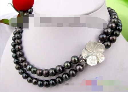 

1118 round black freshwater pearl necklace shell