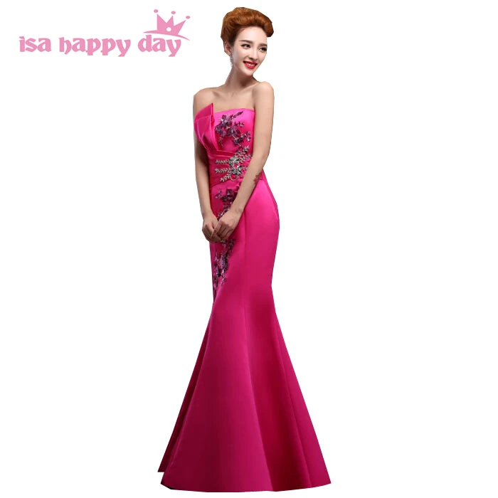 

mermaid strapless ladies fashion hot pink dresses evening gown blue dress elegant long with the stones 2019 fashion H2118